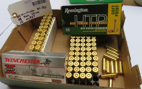 Assorted ammunition, 30-30, 45 caliber and 357 Mag