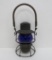 MC RR railroad lantern with cobalt globe, Adams Westlake Co, wooden handle, 10