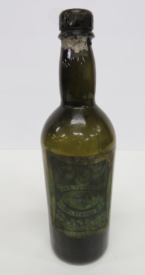 J & R Tennet's Double Strong Ale, olive green, applied lip and paper label, 9"