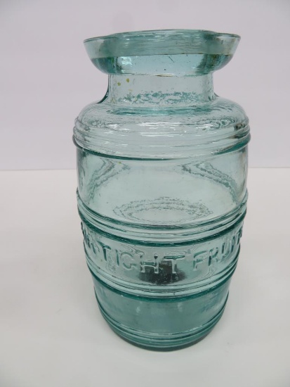 Antique Aqua Air-Tight Fruit Jar, wax sealer, 7"