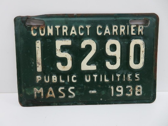 Contract Carrier 1938 Mass license plate, 10" x 6"