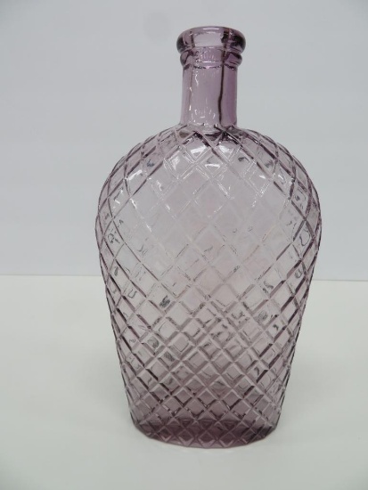 Antique lattice purple glass flask, polish bottom, 9"