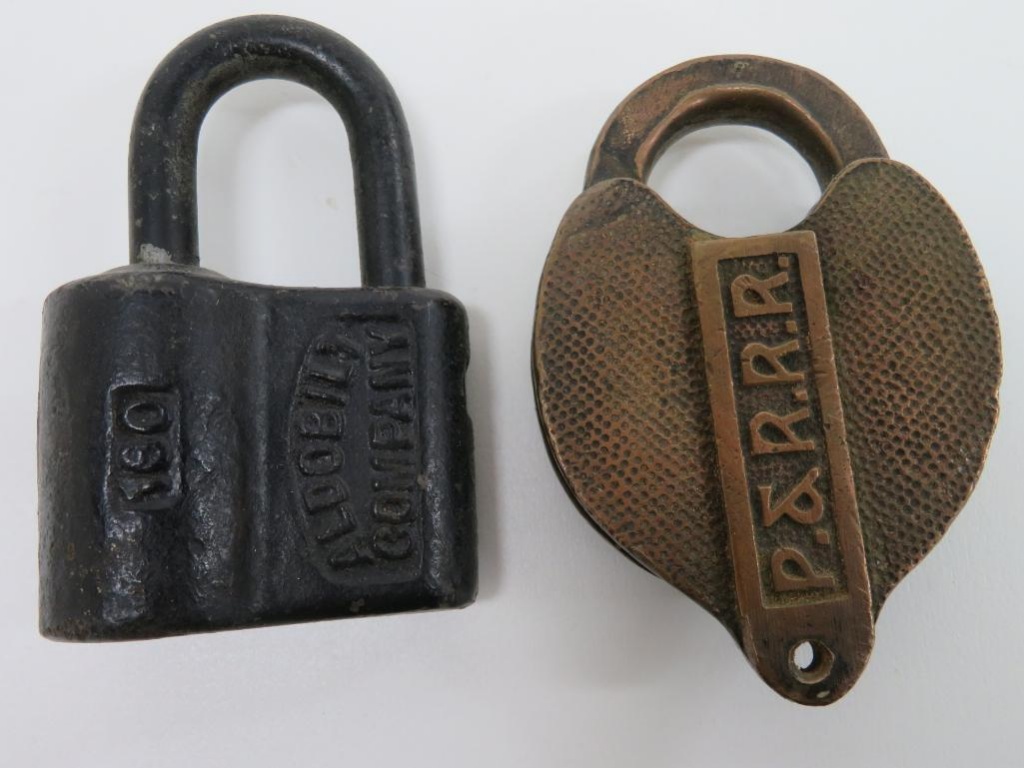 Two Antique Railroad Locks P R Rr And Chicago Northwest No Two Antique Railroad Locks P R Rr