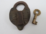 B & O Railroad lock and key, 3 3/4