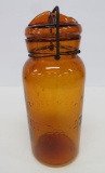 Gilberds Amber The Dandy Canning Jar, pat 1885 on lid, 9