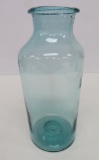 Aqua open pontil jar, asymetrical, aqua, 8 3/4