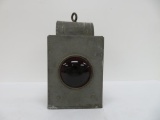 Red and clear lens oil railroad lantern, tin, 8 1/2