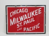 Chicago Milwaukee St Paul and Pacific enamel sign, 32 1/2