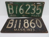 1923 and 1928 Massachusetts License plates, some rust noted, 14 1/2