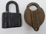 Two antique railroad locks, P & R RR and Chicago Northwest, no keys