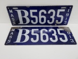 1913 Enamel Mass license plates, matched set, 16