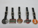Five Classic Issue Railroad Watch Fobs with leather straps