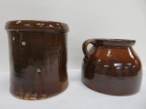 Brown slip glaze pot and crock