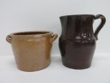 Stoneware Pitcher and two handled pot
