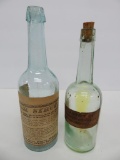 Castor Oil and Cough Syrup bottles, aqua and green, 6 1/2