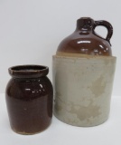 Stoneware Jug and Jar, Both marked with an A