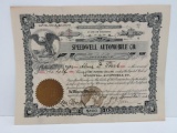 Speedwell Automobile Co Stock Certificate, early 1900's, Milwaukee