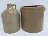 C Hermann 2 Gallon crock and salt glaze jug