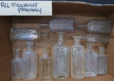 11 Milwaukee Pharmacy Bottles, clear, 3 1/2
