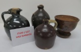 Four stoneware pieces, jugs and planter, all damaged, 7
