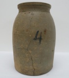 Early 4 gallon churn, interesting cobalt 4 and script, incised 6