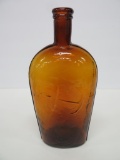 Amber flask bottle, Anchor, 9 1/2