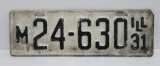 1931 Illinois license plate, some wear noted, 13 1/2