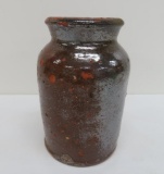 Redware preserve jar, 6 1/2