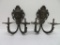 Two gas light sconces, double lights, women, 9