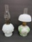 Two small Milk glass oil lamps, 9