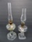 Two Miniature oil lamps, clear pattern, 10