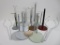 13 complete metal doll stands and six extra stands and arms