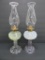 Two Art glass oil lamps, 16