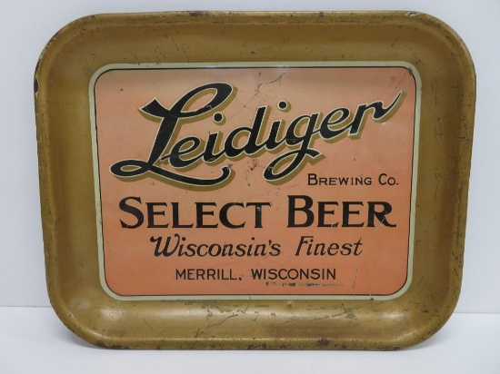 Vintage Pre Prohibition Leidiger Brewing Company tray, Merrill Wis, 13" x 10 1/2"