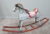 Early Primitive Folk Art Rocking Horse, great patina and paint