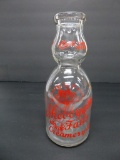 Sheboygan Falls Cream top milk bottle, orange pyro, quart, Gold Leaf Brand