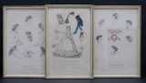 Three French Fashion Prints, hand colored, framed 8