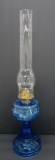 Lovely blue pattern glass oil lamp, 21