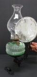 Unusual 1877 green pattern glass font with bracket and reflector, 14