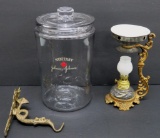 Vaso Cresoline oil lamp and Sanitary Johnson & Johnson covered jar