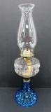 blue and clear vintage oil lamp, 17