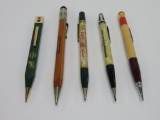 Five vintage retro advertising mechanical pencils