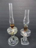 Two Miniature oil lamps, clear pattern, 10
