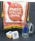 Pabst Beer lot with banner, pitcher and coasters