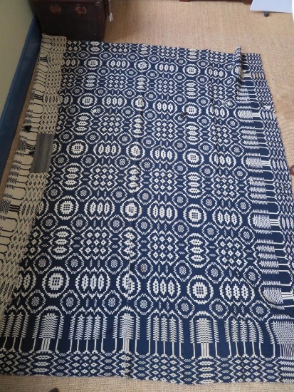 Lovely Blue and White antique woven coverlet