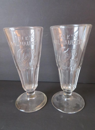 Two Falk's Milwaukee Pilsner glasses, embossed with eagle, 6"