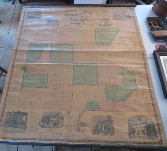 1873 Wall Map of Outagamie County Wisconsin, 52" x 60"