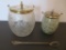 Two glass biscuit jars and olive server