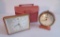 Two lovely pink travel clocks, Waltham and Zetka