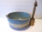 Blue and grey stoneware bowl and wood masher